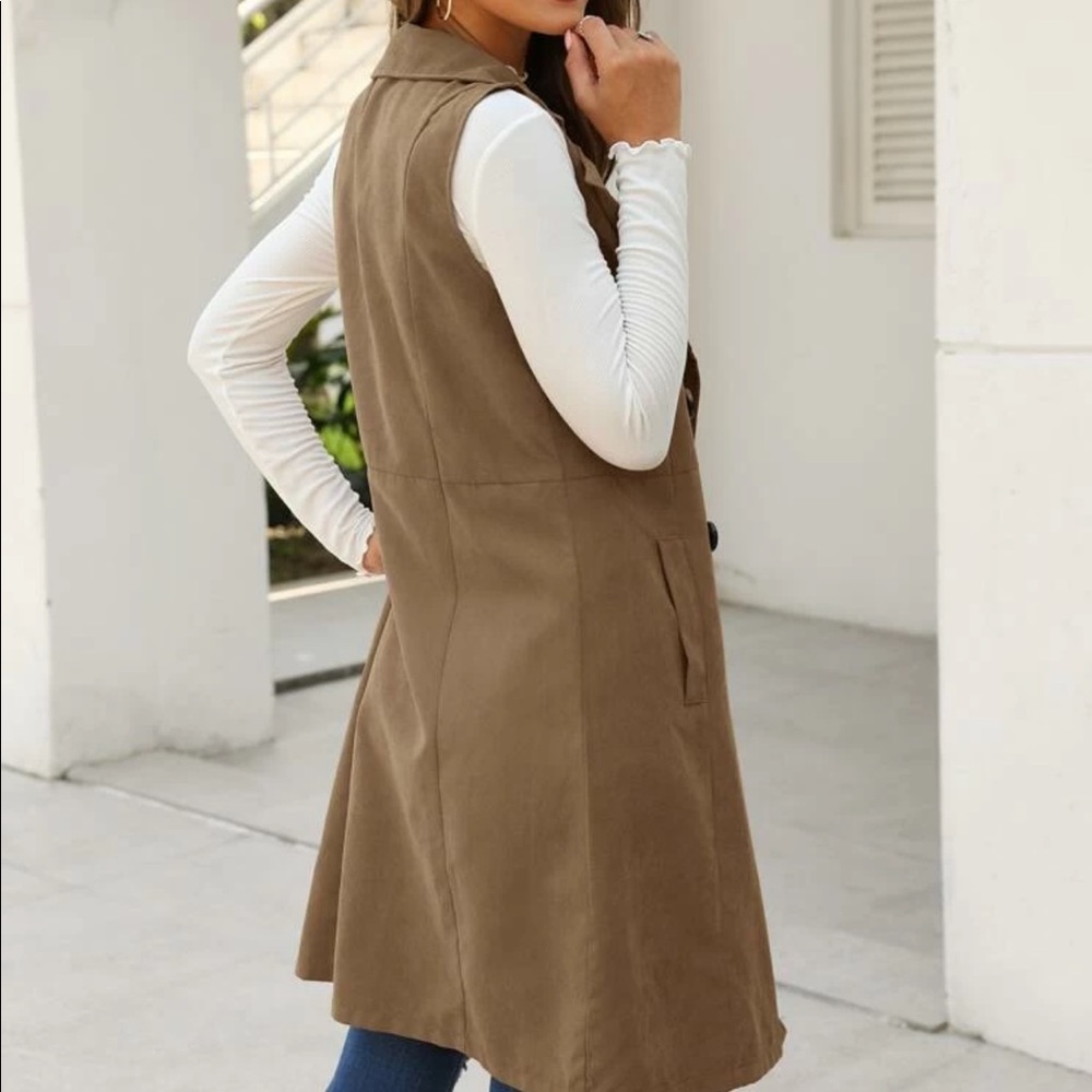 Vest Double Breasted Trench Coat Jacket black - Picture 8 of 8